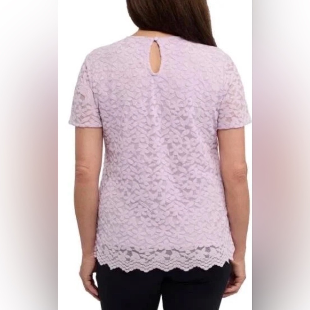NWT Teddi Rose Womens Top Purple Floral Lace Stretch Short Sleeves Size Small - Picture 2 of 4